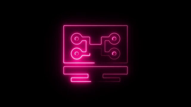 Neon glowing circuit board icon illustrating technology electronics and digital connections in a modern aesthetic
