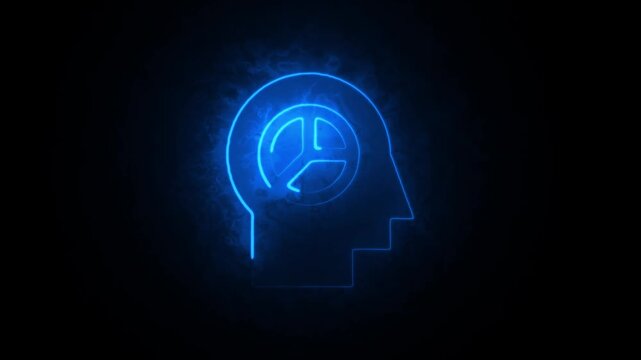 Neon glowing brain with clock inside exploring time perception cognitive processes and mental health concepts