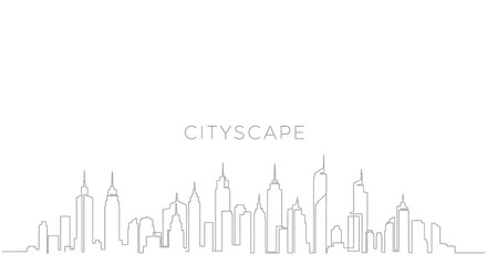 Obraz premium Continuous single line drawing of modern city skyline with skyscrapers.