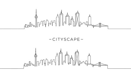Obraz premium Minimalist continuous line drawing of urban cityscape skylines.