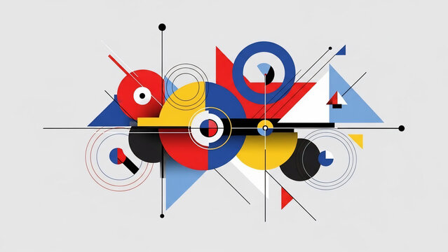 Geometric abstract composition with vibrant primary colors and clean lines
