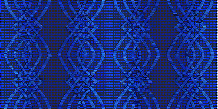 Abstract blue pattern resembling woven or braided textures on dark background