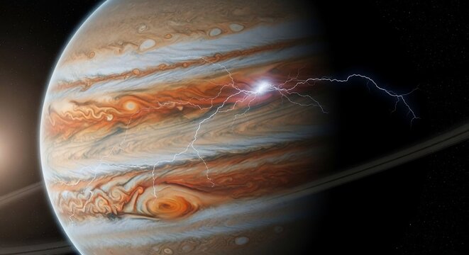 Jupiter planet with lightning