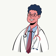 Fototapeta premium An approachable doctor smiles warmly while wearing a stethoscope, embodying care, professionalism, and the comforting presence of healthcare in a friendly illustration.
