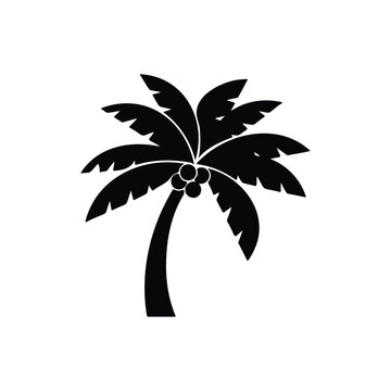 Summer plam tree silhouette icon vector flat design.