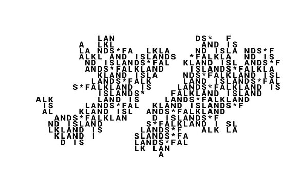 Typographic Map of the Falkland Islands with a pattern of capital letters that only show the name of the country