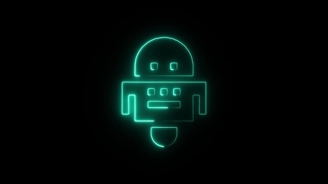 Neon android robot icon futuristic technology and artificial intelligence visual representation