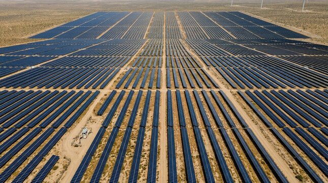 Aerial View of Solar Farm and Wind Turbines