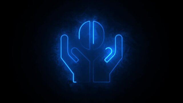 Neon blue hand symbol a futuristic and mysterious visual representation of connection and power