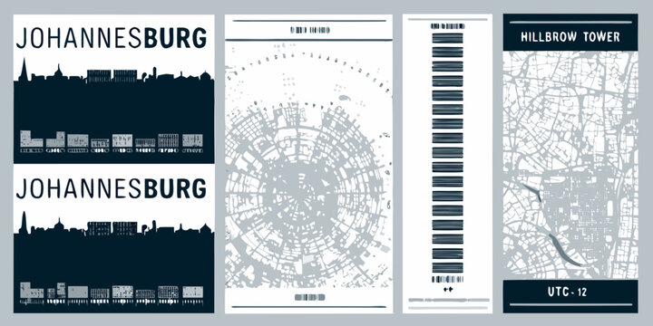 Johannesburg cityscapes and abstract designs presented in a four panel composition