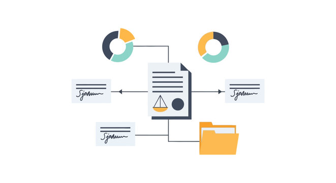 Document with warning sign and folder.