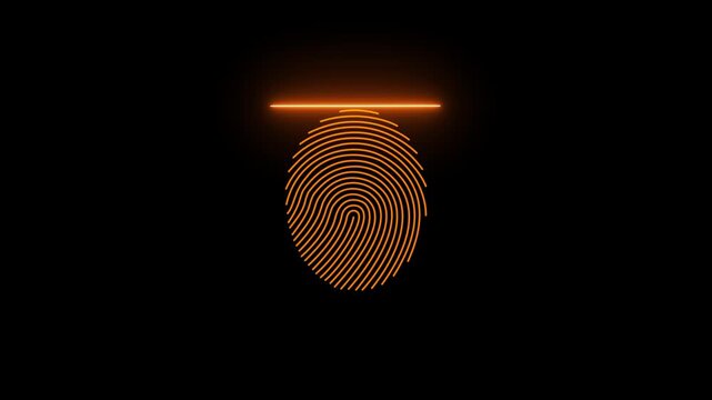 Neon finger print animation on black background. glowing fingerprint scanning icon motion. biometric scanner for identification video footage. Abstract fingerprint design Motion Graphic 