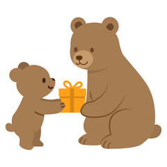 Obraz premium Kawaii Baby Bear Giving a Gift to Mother Bear