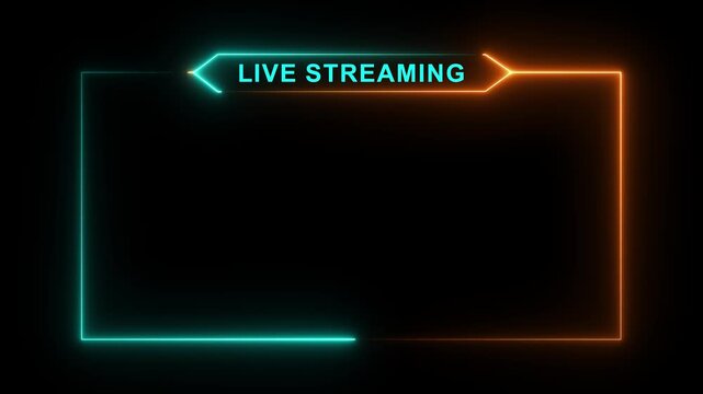 Neon live streaming frame animation. Glowing streaming game live Stream overlay motion graphics. media player or streaming service video.Neon live streaming frame animation.