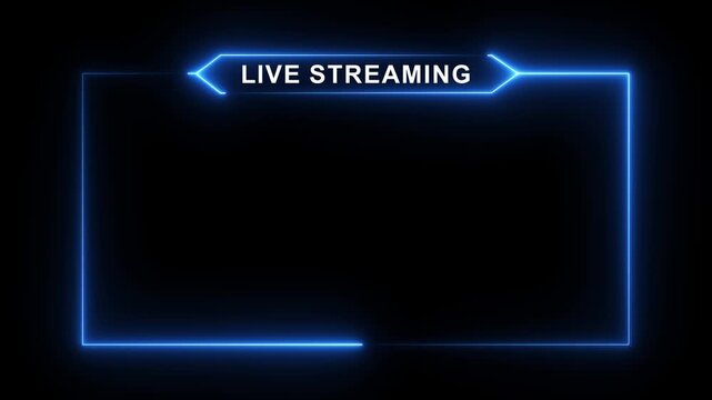 Neon live streaming frame animation. Glowing streaming game live Stream overlay motion graphics. media player or streaming service video.Neon live streaming frame animation
