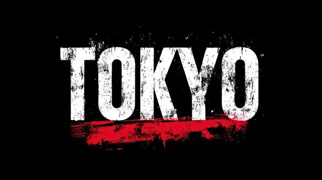 premium Grunge Tokyo typography design with red paint stroke background