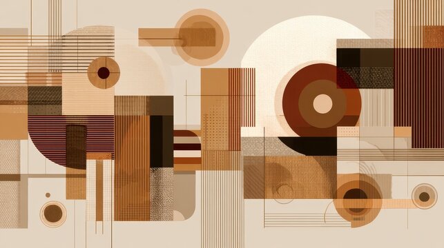 premium Abstract geometric art composition with brown and neutral tones background