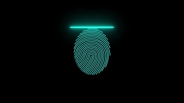 Neon finger print animation on black background. glowing fingerprint scanning icon motion. biometric scanner for identification video footage. Abstract fingerprint design Motion Graphic 