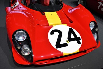 Fototapeta premium Scarperia, Italy - October 24th 2025: Ferrari 330 P4 on display during Ferrari World Finals 2025 at Mugello Circuit in Italy.