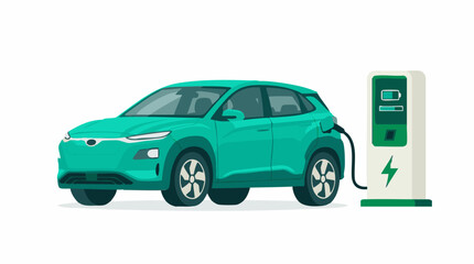 Naklejka premium Electric car charging at a public station, clean energy vehicle concept
