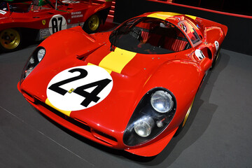 Fototapeta premium Scarperia, Italy - October 24th 2025: Ferrari 330 P4 on display on display during Ferrari World Finals 2025 at Mugello Circuit in Italy.