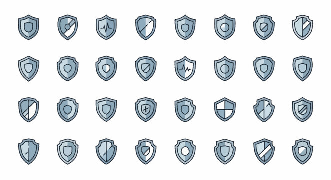 Collection of various shield icons for security and protection concepts.