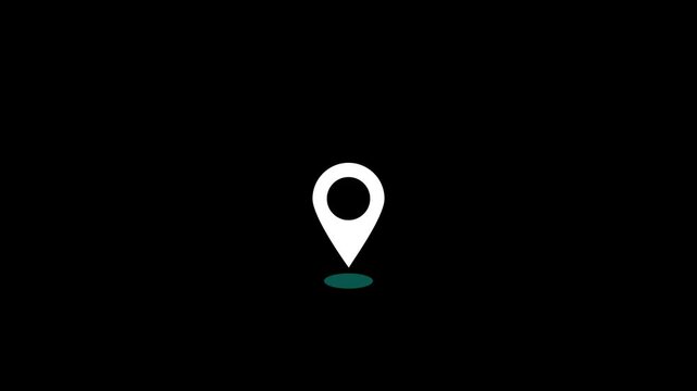 Location pin icon animation on black background with minimal white design navigation concept