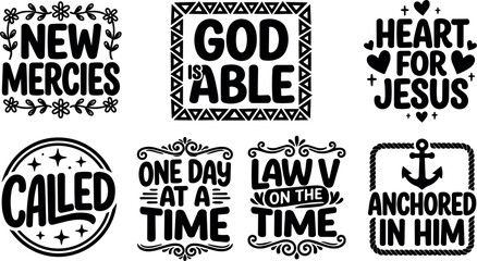 Obraz premium Black and white faith phrases new mercies god is able heart for jesus vector art