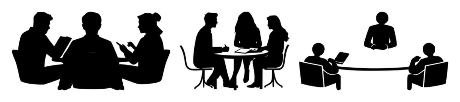 Group study icon set with solid black icon against white background featuring people, study, education with vector and illustration