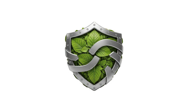 a green shield with a silver knot on a white background