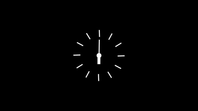 Minimal analog clock animation with white hands on black background time concept