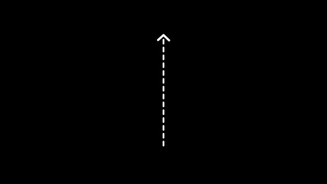 Up arrow direction icon with dotted line animation on Black background. dot arrows icon sign animated with alpha channel.Motion Graphic 4k animation video.