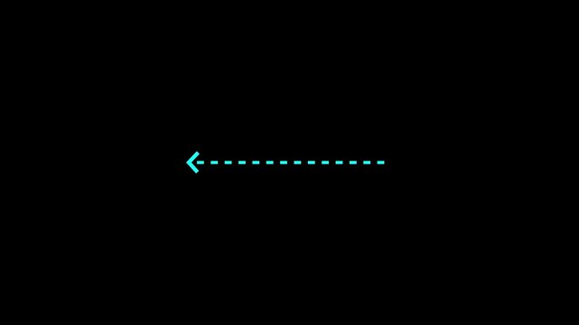 Left arrow direction icon with dotted line animation on Black background. dot arrows icon sign animated with alpha channel.Motion Graphic 4k animation video.