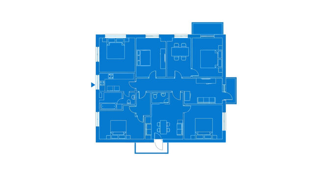 Architectural Blueprint of a Residential Structure Depicting Interior Layout and Room Dimensions