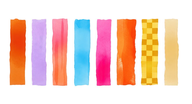 a row of colorful paint swatches on a white background