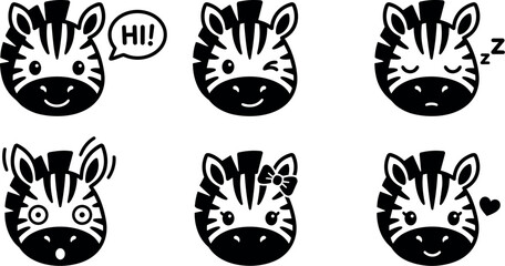 Obraz premium Black and white zebra faces with different emotions and speech bubble vector art