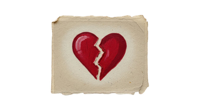 a broken red heart on a piece of old parchment
