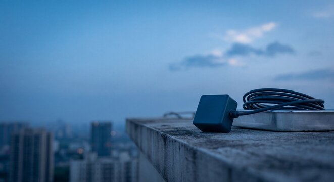 Sensor Module With Coiled Cable on Rooftop Ledge