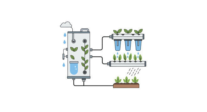 Hydroponic system with plants growing vertically.