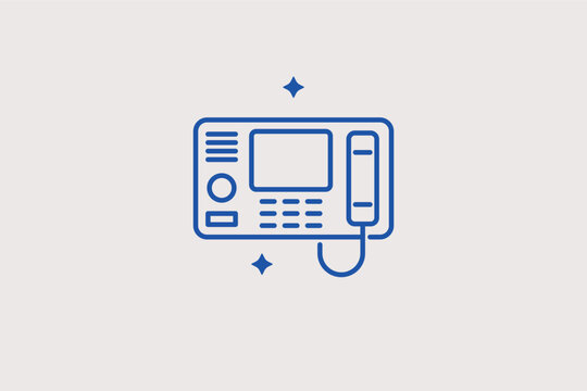 Electronic intercom or security terminal for controlled building access. Functional Vector Illustration and line icon is perfect for apartment security and office entry systems.