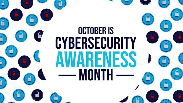 October is cybersecurity awareness month text animation with lock icons pattern secure data protection concept modern 4k motion design