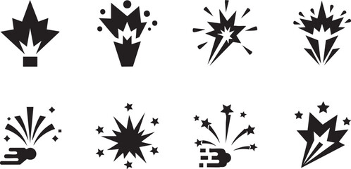 Set of Abstract Spark and Firework Explosion Silhouette Icons © rofikgraph24
