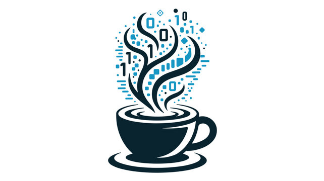 Geometric mug icon with binary code vapor - for developer culture design
