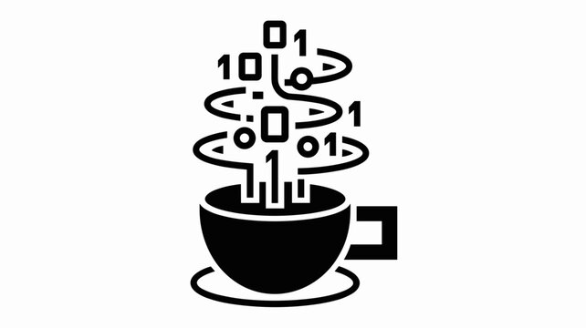 Unique coffee cup with ascending data stream - for startup lifestyle illustration