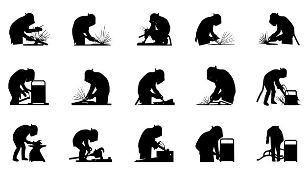 Vector art of collection of black and white welder icons set of various welder icons vector illustration of different types of welders