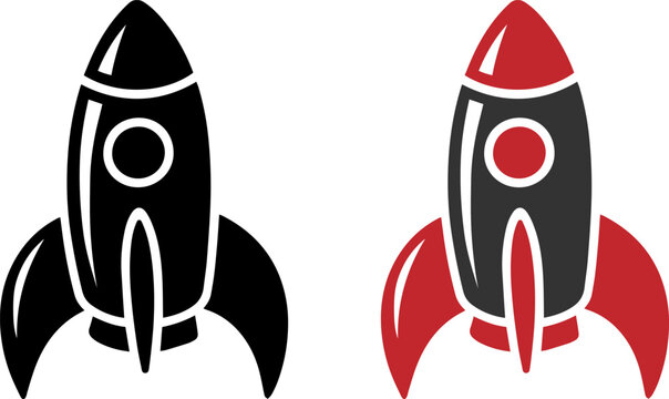Contrast between a classic black and white rocket and a modern red and grey one