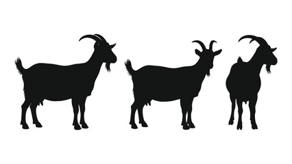 Three goats depicted in black silhouettes standing in a row against a white background
