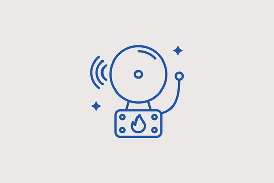 Electric school bell or fire alarm for traditional campus security. Classic Vector Illustration and line icon is ideal for education safety, fire drills, and notification systems.