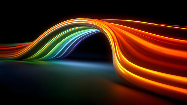 Vibrant abstract background with neon curve light line showing energetic smooth colorful wave flowing through deep dark futuristic space