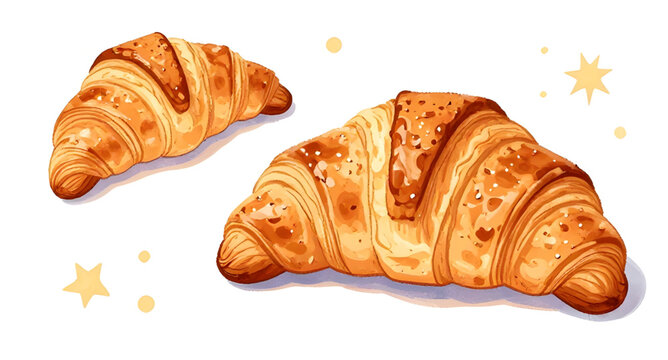 croissant pastry, french croissant, bakery bread, flaky pastry, butter croissant, breakfast food, baked goods, fresh croissant, golden pastry, cafe breakfast, snack bread, european pastry, food illust